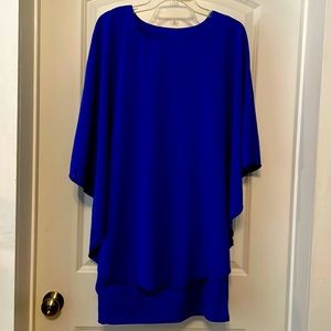 Navy dress with cape overlay.  Size 12 never worn.